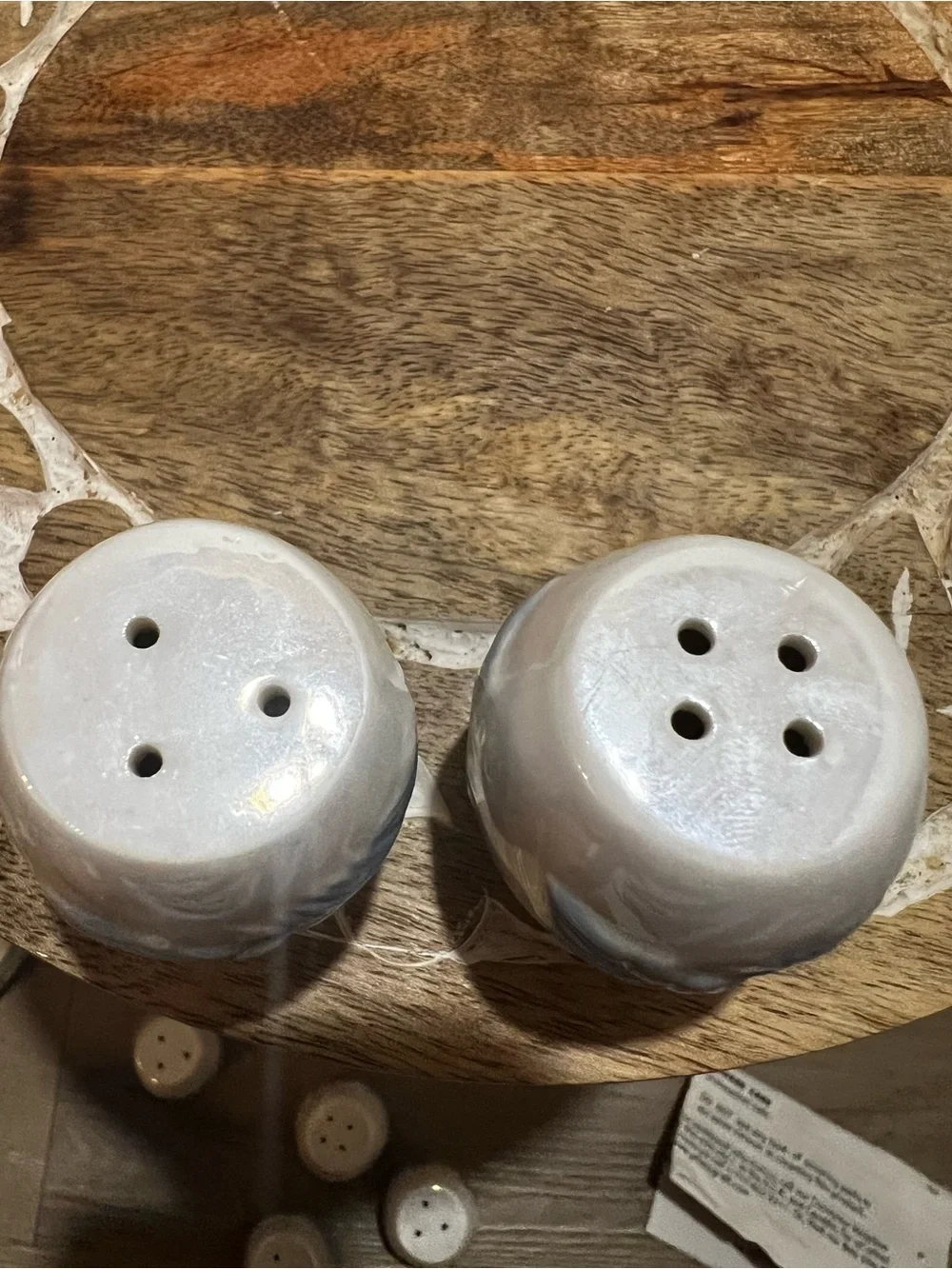 Pfaltzgraph Ceramic Berry Leaf Salt & Pepper Shakers - White with Gray Leaves